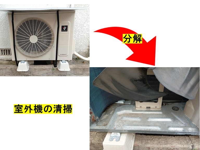 エアコン室外機の清掃の様子