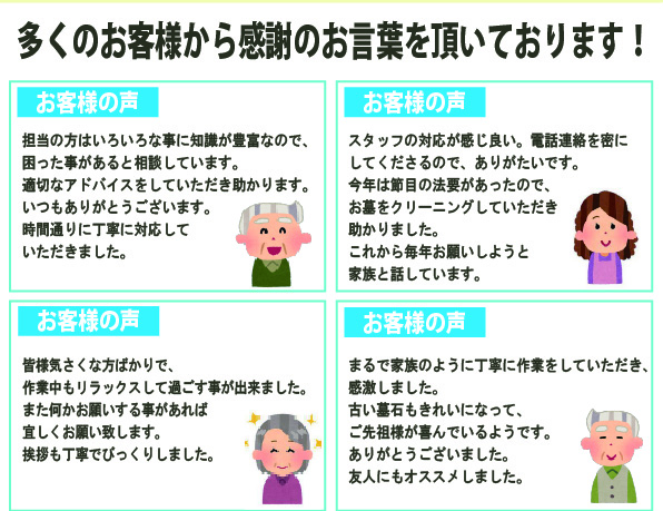 多くのお客様から感謝の言葉を頂いております